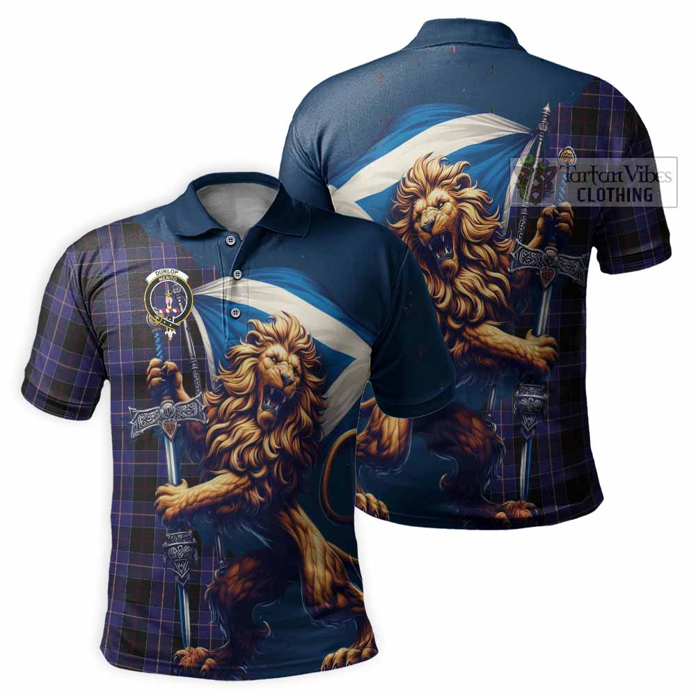 Tartan Vibes Clothing Dunlop Tartan Family Crest Men's Polo Shirt with Scottish Majestic Lion