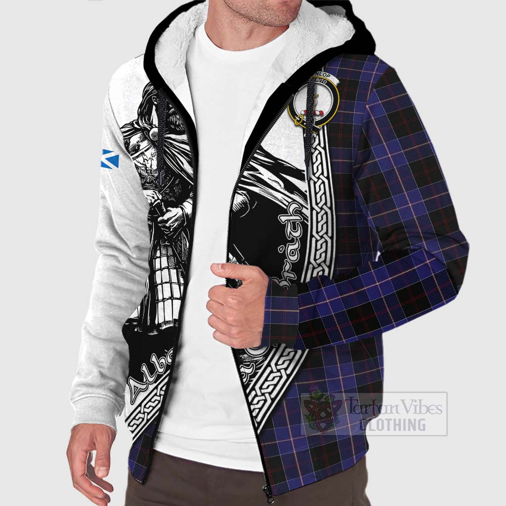 Tartan Vibes Clothing Dunlop Tartan Clan Crest Sherpa Hoodie with Highlander Warrior Celtic Style