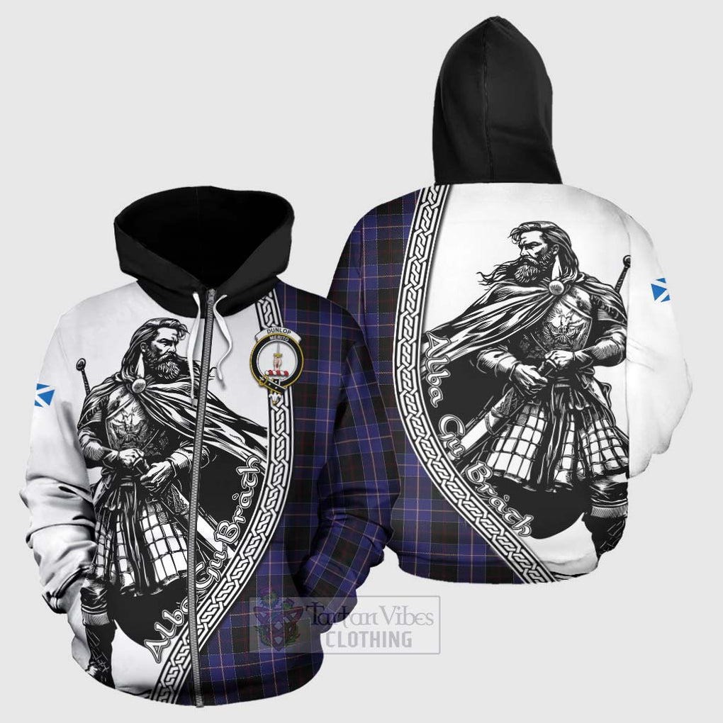 Tartan Vibes Clothing Dunlop Tartan Clan Crest Hoodie with Highlander Warrior Celtic Style