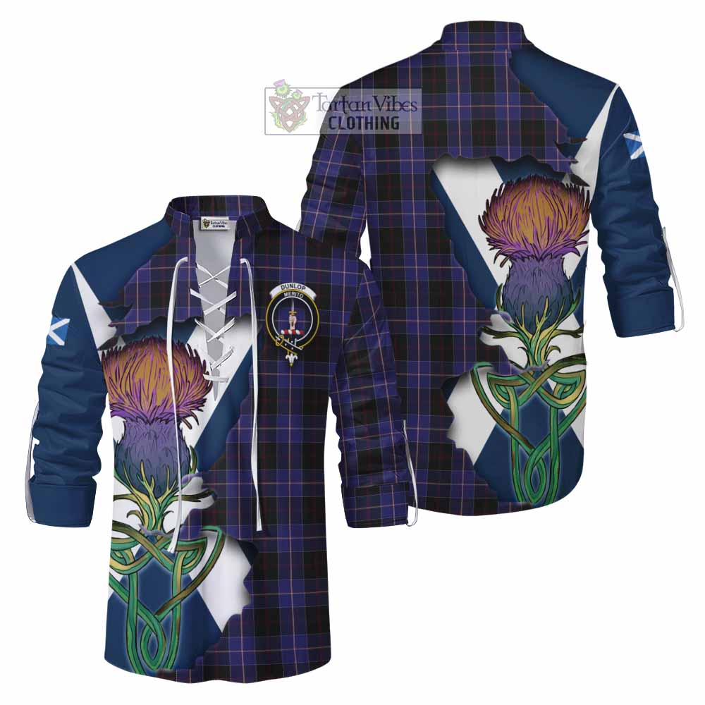 Dunlop Tartan Family Crest Ghillie Kilt Shirt Scottish Thistle Celtic Inspired - Tartan Vibes Clothing