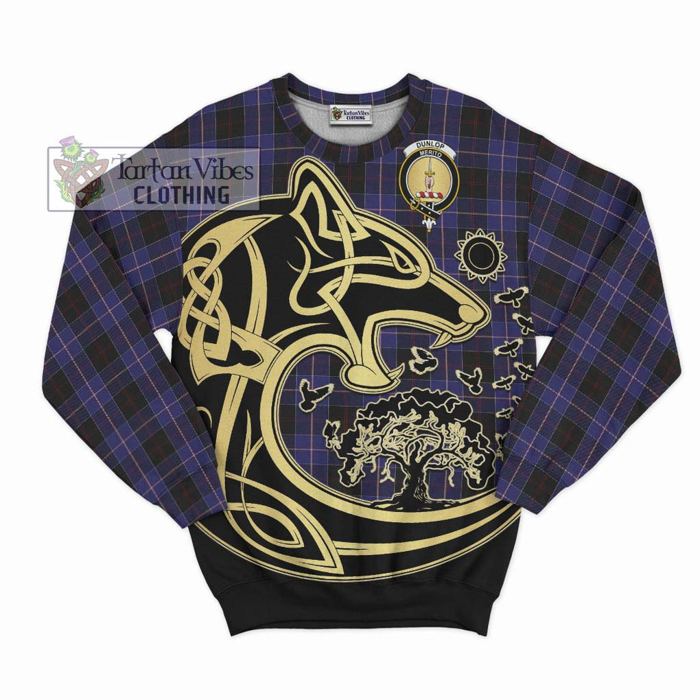 Dunlop Tartan Sweatshirt with Family Crest Celtic Wolf Style - Tartan Vibes Clothing