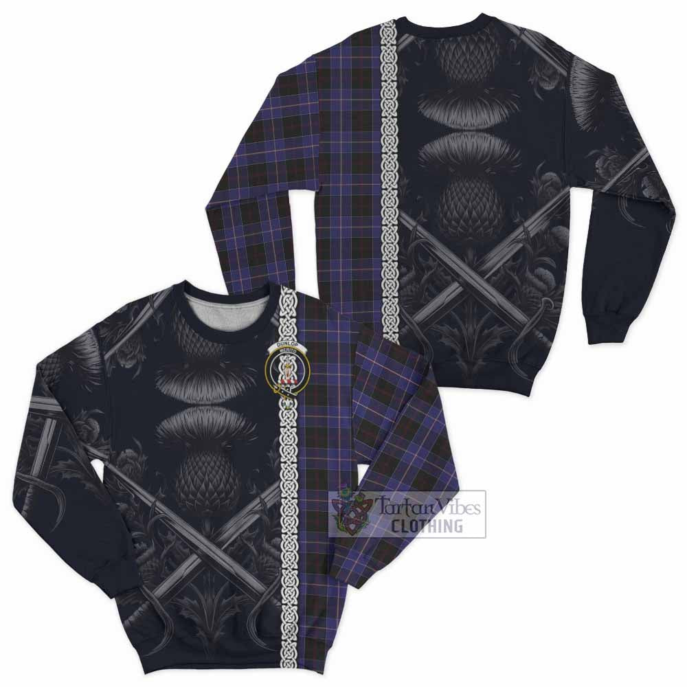 Tartan Vibes Clothing Dunlop Tartan Sweatshirt with Family Crest Cross Sword Thistle Celtic Vibes