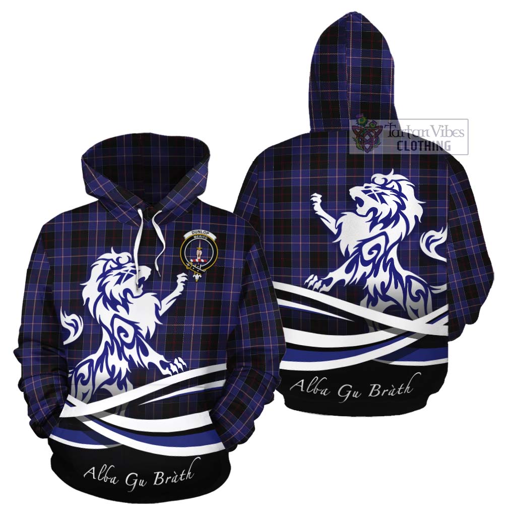 Tartan Vibes Clothing Dunlop Tartan Cotton Hoodie with Alba Gu Brath Regal Lion Emblem