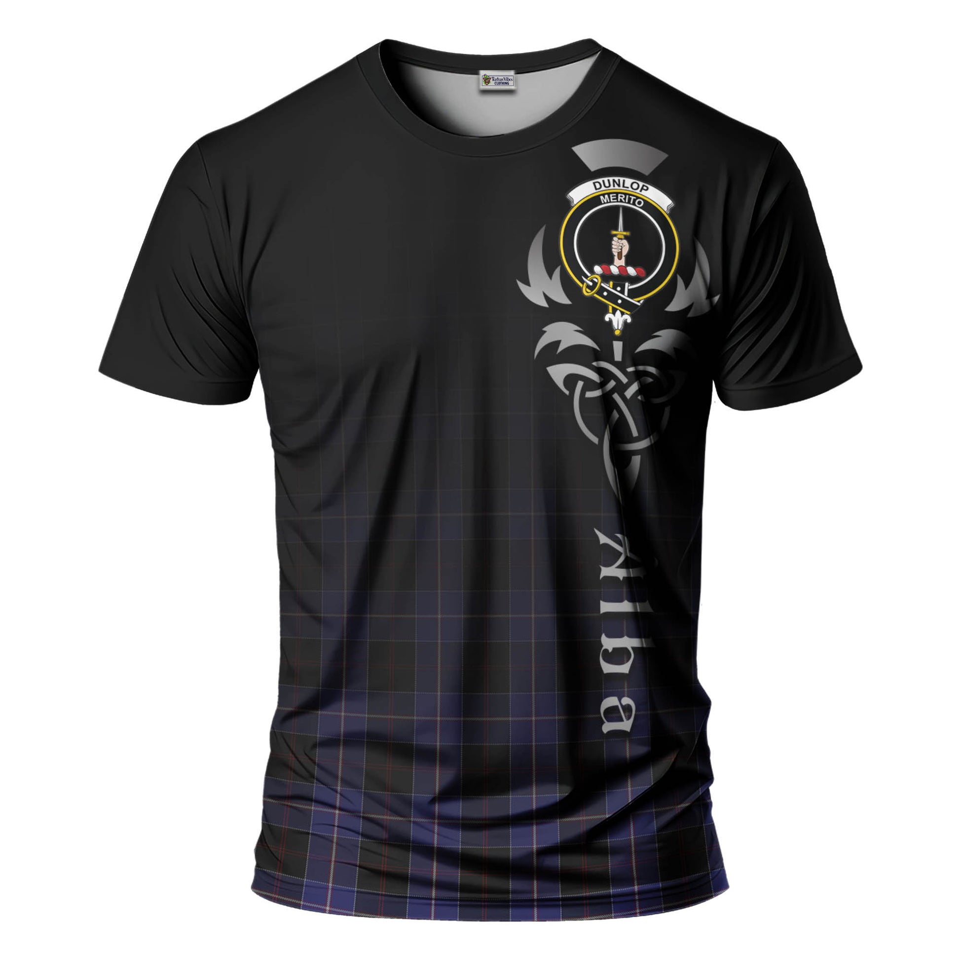 Tartan Vibes Clothing Dunlop Tartan T-Shirt Featuring Alba Gu Brath Family Crest Celtic Inspired