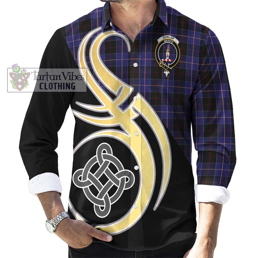 Dunlop Tartan Long Sleeve Button Shirt with Family Crest and Celtic Symbol Style - Tartan Vibes Clothing