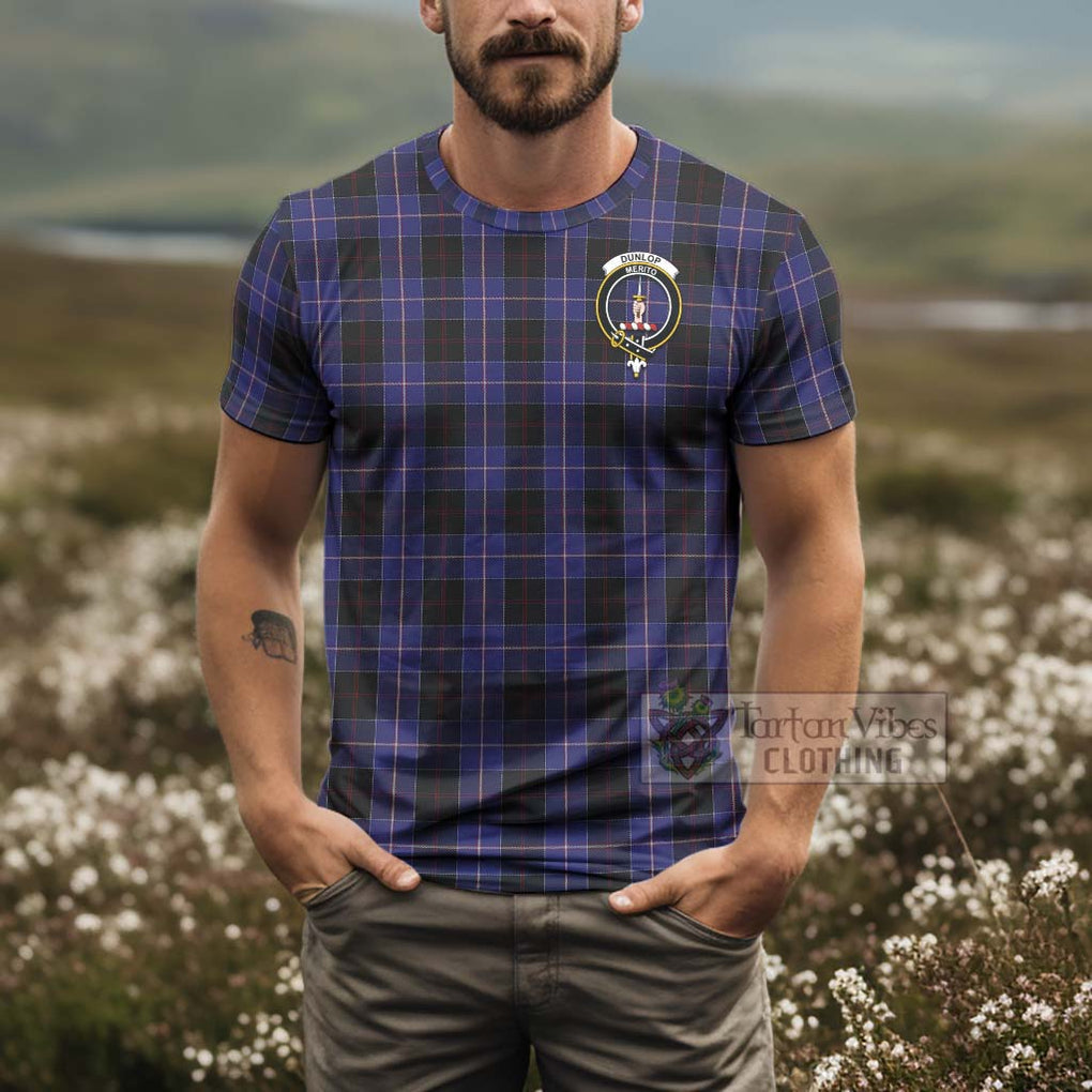 Tartan Vibes Clothing Dunlop Tartan T-Shirt with Family Crest and Bearded Skull Holding Bottles of Whiskey