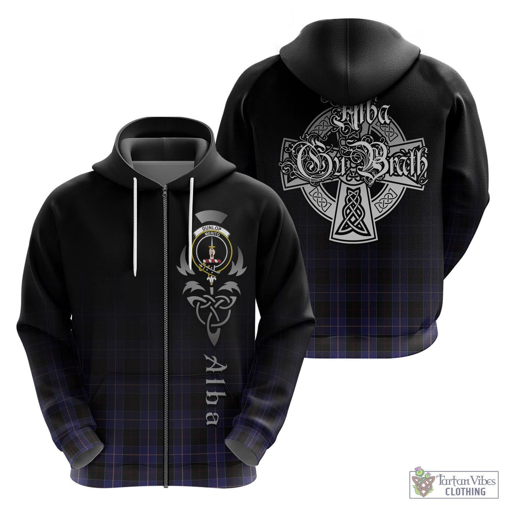 Tartan Vibes Clothing Dunlop Tartan Hoodie Featuring Alba Gu Brath Family Crest Celtic Inspired