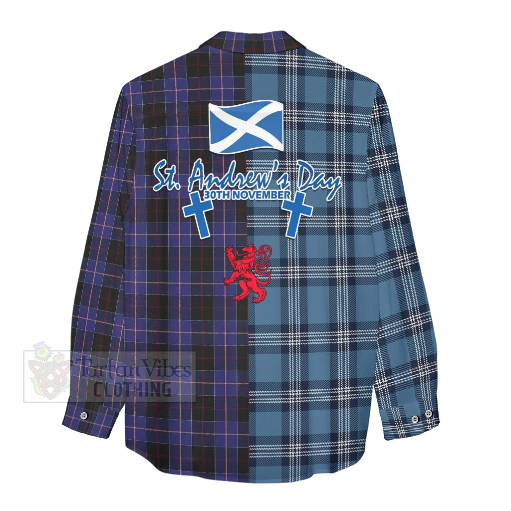 Tartan Vibes Clothing Dunlop Tartan Women's Casual Shirt Happy St. Andrew's Day Half Tartan Style