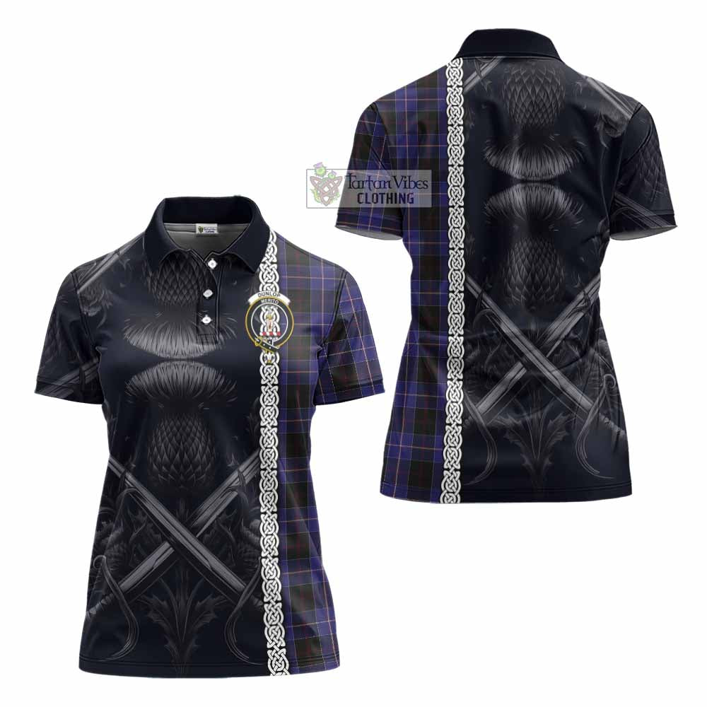 Tartan Vibes Clothing Dunlop Tartan Women's Polo Shirt with Family Crest Cross Sword Thistle Celtic Vibes