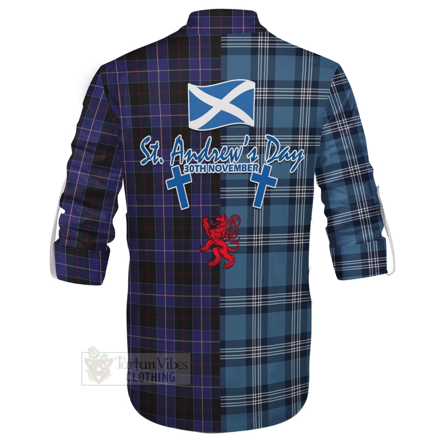 Tartan Vibes Clothing Dunlop Tartan Ghillie Kilt Shirt Happy St. Andrew's Day Half Tartan Style