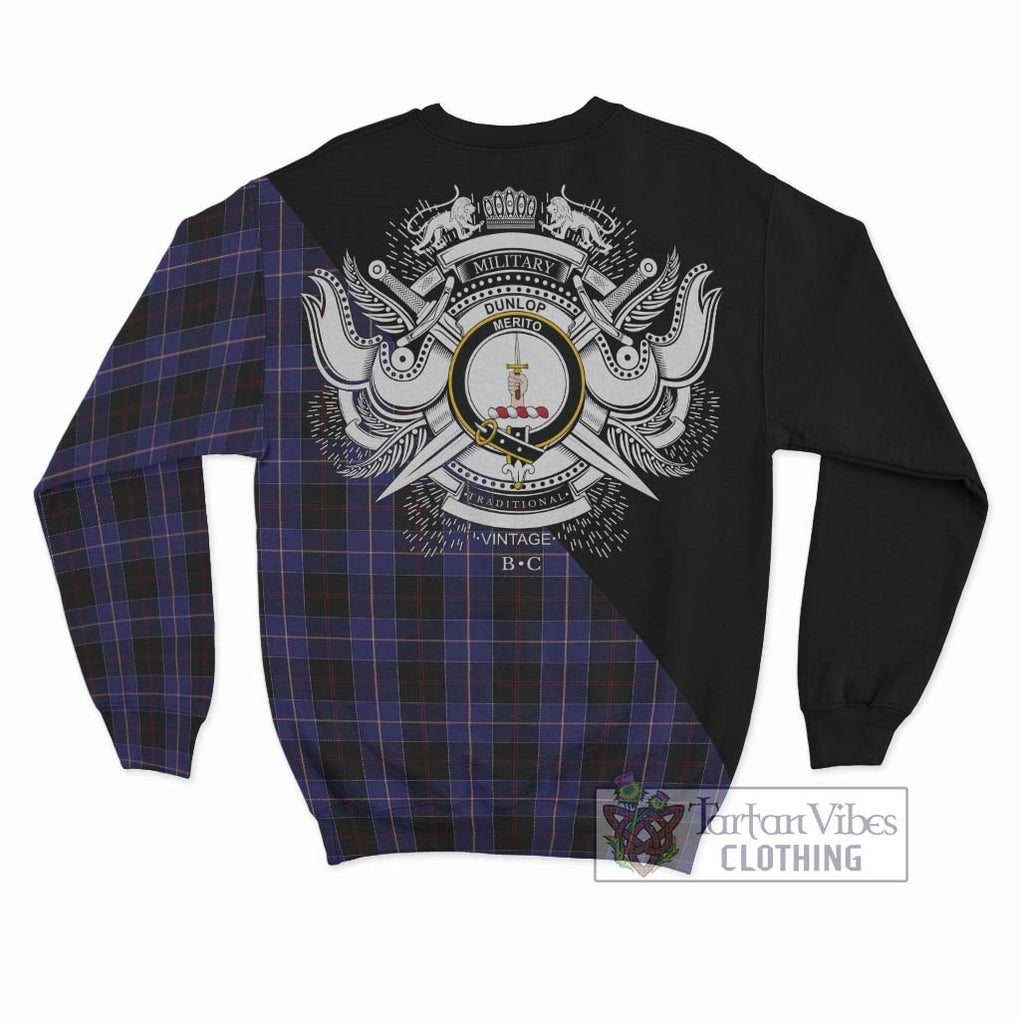 Dunlop Tartan Sweatshirt with Family Crest and Military Logo Style - Tartanvibesclothing Shop