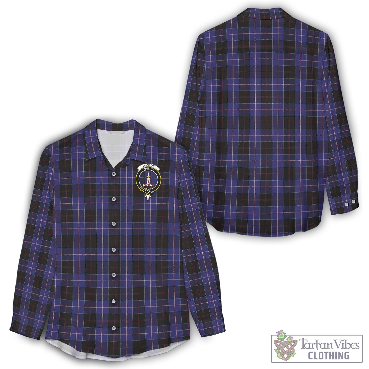 Tartan Vibes Clothing Dunlop Tartan Womens Casual Shirt with Family Crest