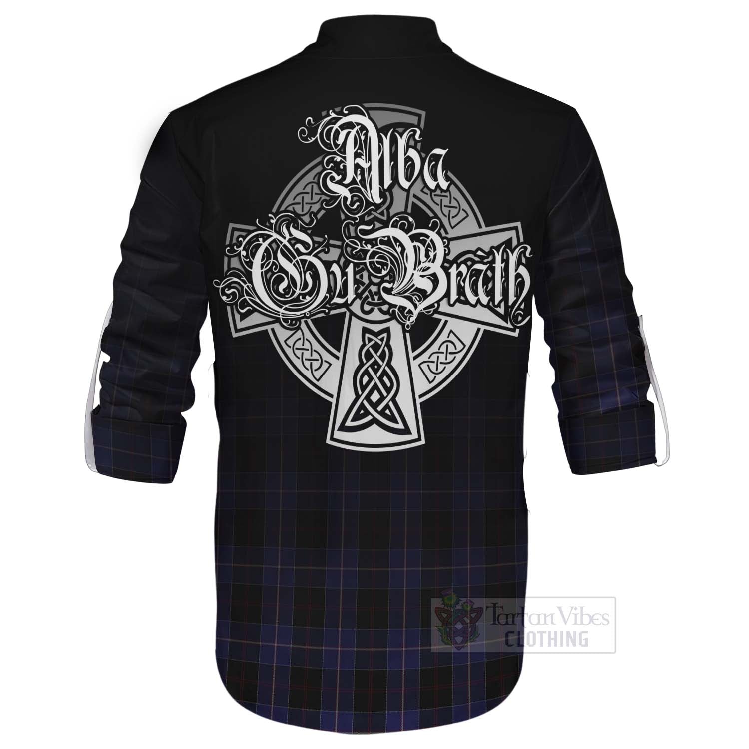 Tartan Vibes Clothing Dunlop Tartan Ghillie Kilt Shirt Featuring Alba Gu Brath Family Crest Celtic Inspired