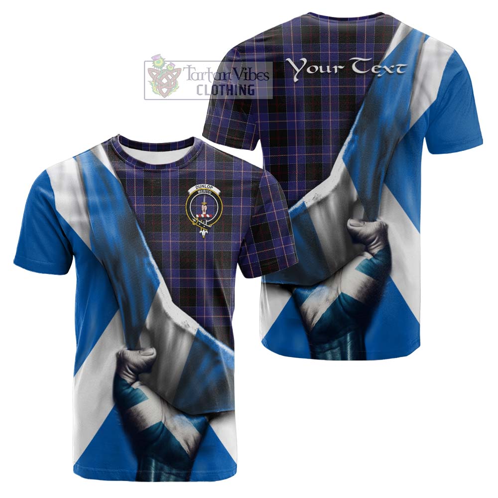 Tartan Vibes Clothing Dunlop Tartan Cotton T-shirt with Family Crest Scotland Patriotic Style