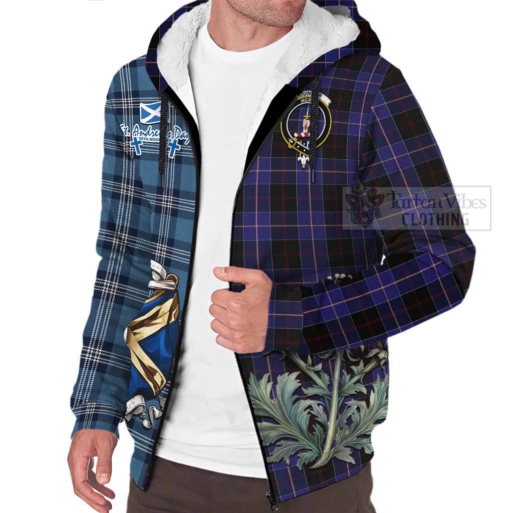 Tartan Vibes Clothing Dunlop Tartan Sherpa Hoodie Happy St. Andrew's Day Half Tartan Style