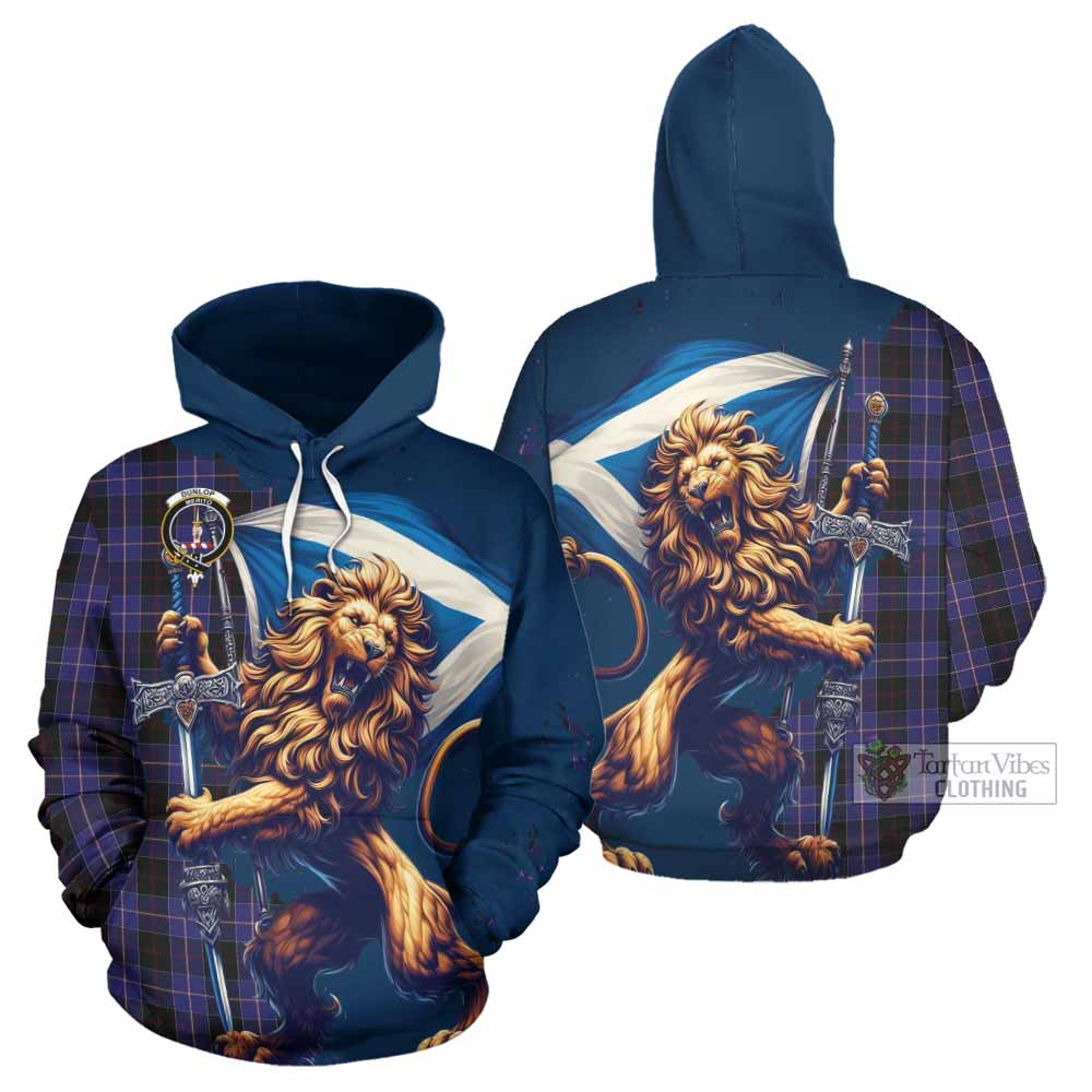 Dunlop Tartan Family Crest Hoodie with Scottish Majestic Lion