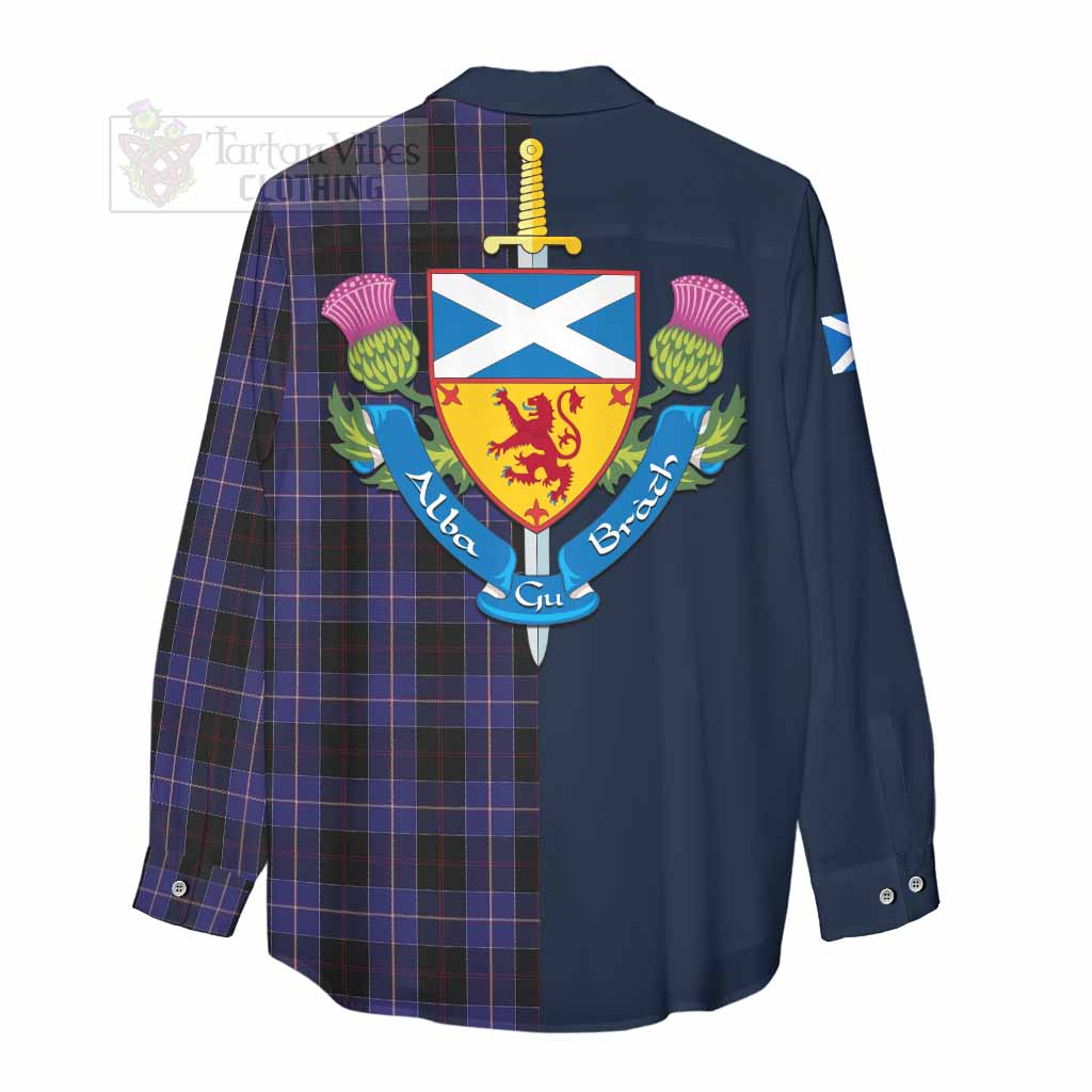 Tartan Vibes Clothing Dunlop Tartan Women's Casual Shirt Alba with Scottish Lion Royal Arm Half Style