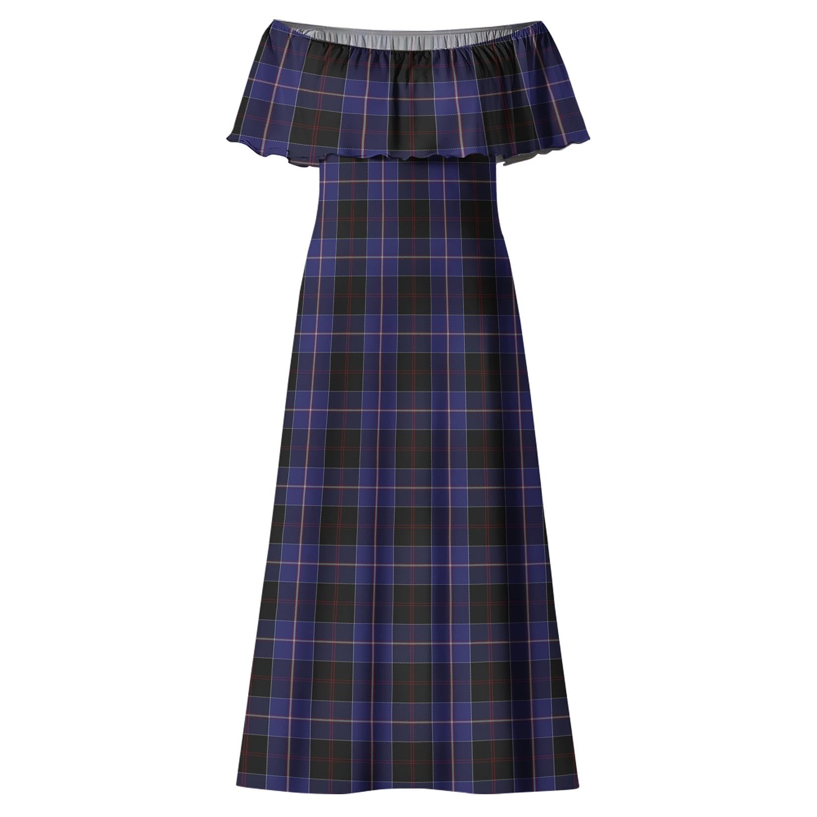 Dunlop Tartan Off Shoulder Long Dress - Tartanvibesclothing