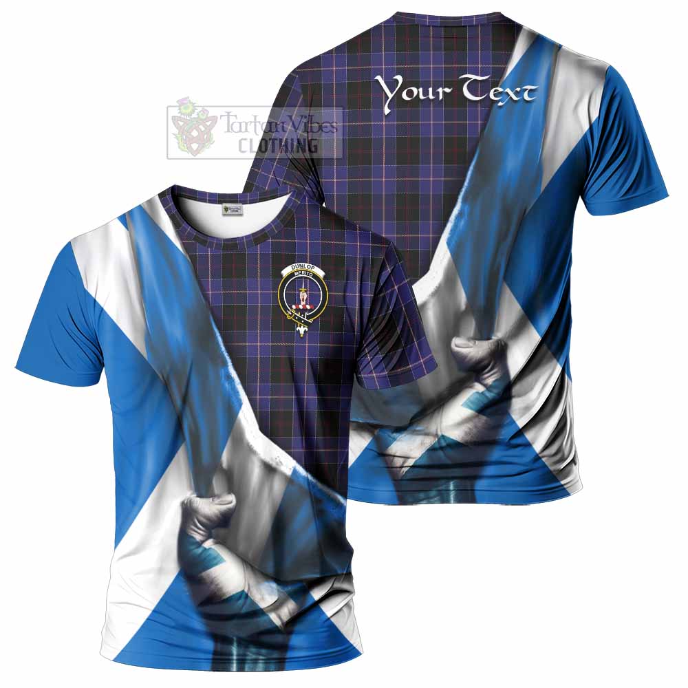 Tartan Vibes Clothing Dunlop Tartan T-Shirt with Family Crest Scotland Patriotic Style