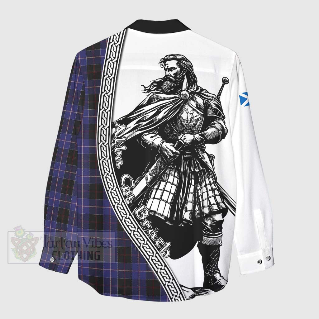 Tartan Vibes Clothing Dunlop Tartan Clan Crest Women's Casual Shirt with Highlander Warrior Celtic Style