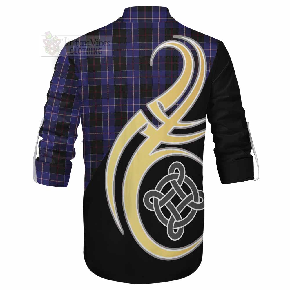 Tartan Vibes Clothing Dunlop Tartan Ghillie Kilt Shirt with Family Crest and Celtic Symbol Style