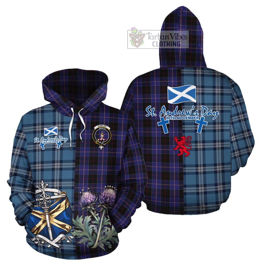 Tartan Vibes Clothing Dunlop Tartan Cotton Hoodie Happy St. Andrew's Day Half Tartan Style