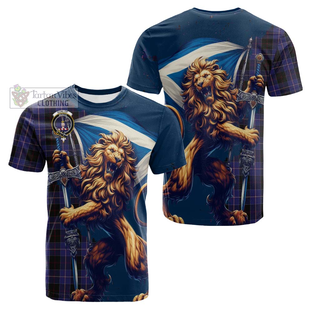 Tartan Vibes Clothing Dunlop Tartan Family Crest Cotton T-shirt with Scottish Majestic Lion