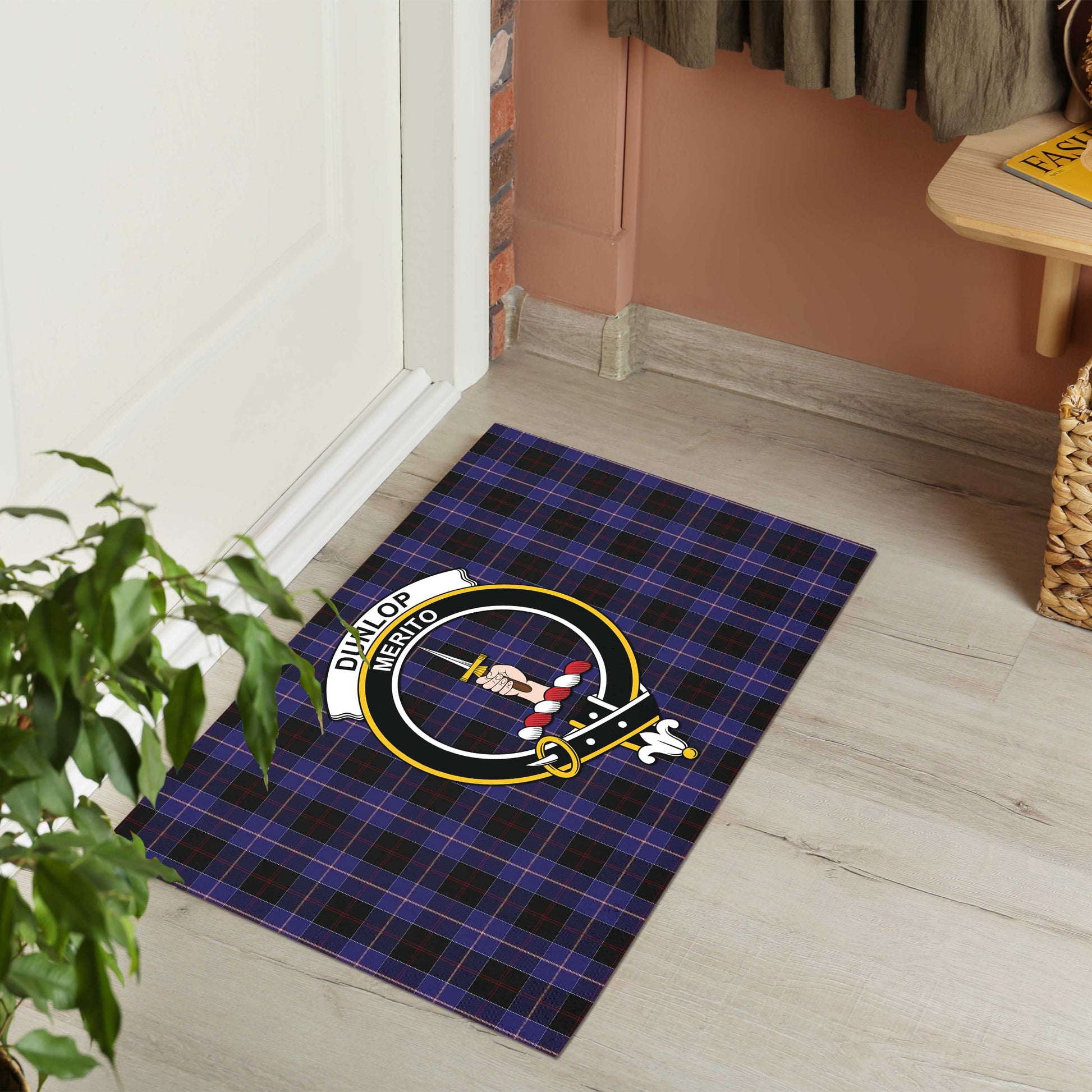 Dunlop Tartan Door Mat with Family Crest - Tartanvibesclothing