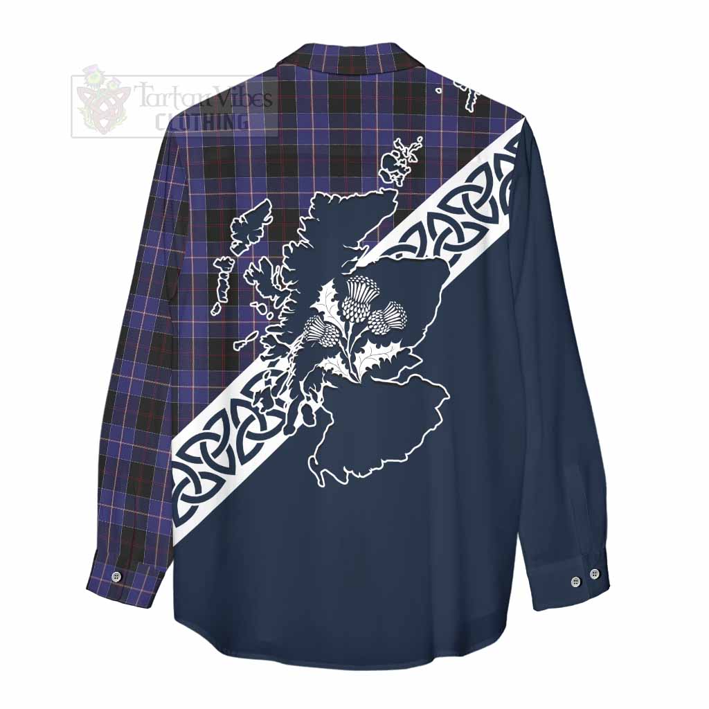 Tartan Vibes Clothing Dunlop Tartan Women's Casual Shirt Featuring Thistle and Scotland Map