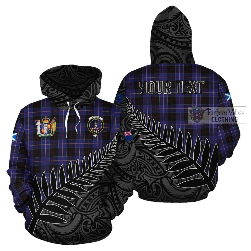 Tartan Vibes Clothing Dunlop Crest Tartan Cotton Hoodie with New Zealand Silver Fern Half Style