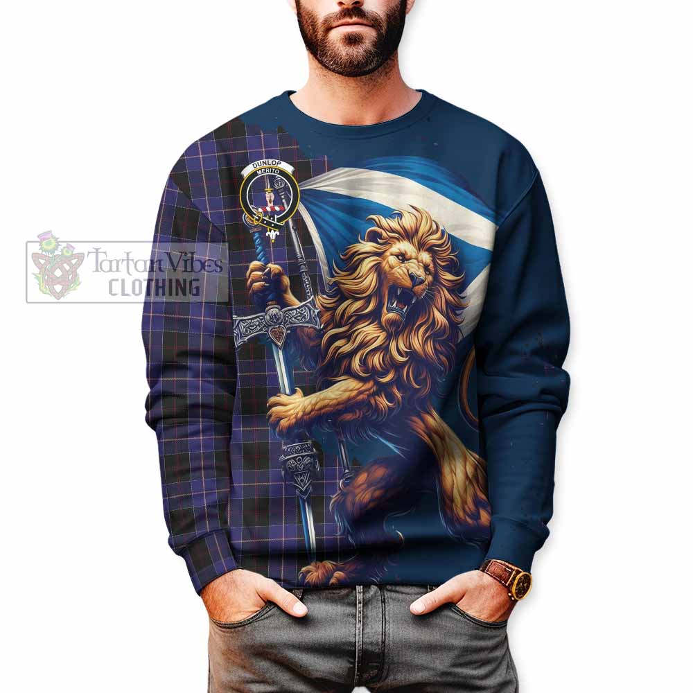 Tartan Vibes Clothing Dunlop Tartan Family Crest Sweatshirt with Scottish Majestic Lion