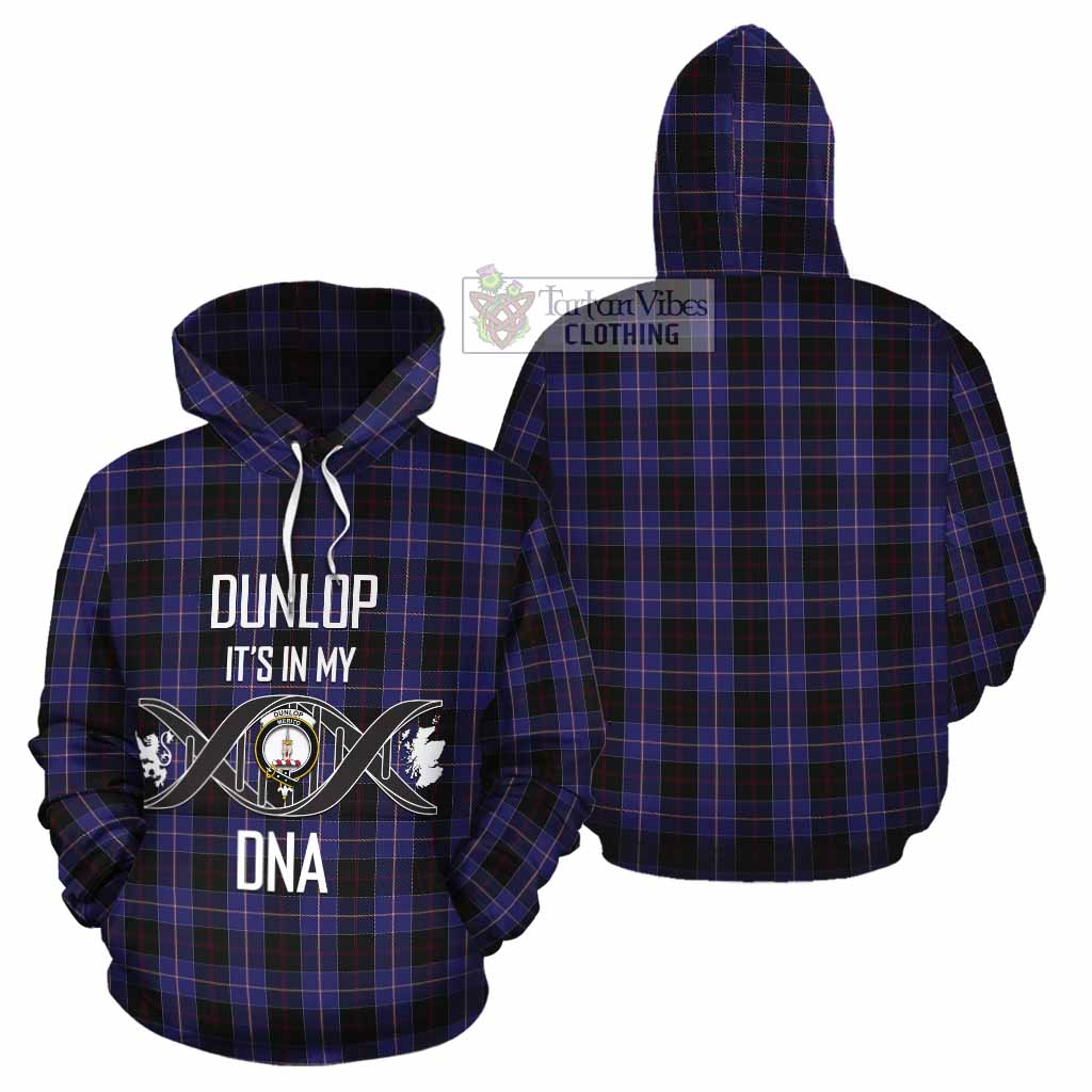 Tartan Vibes Clothing Dunlop Tartan Cotton Hoodie with Family Crest DNA In Me Style