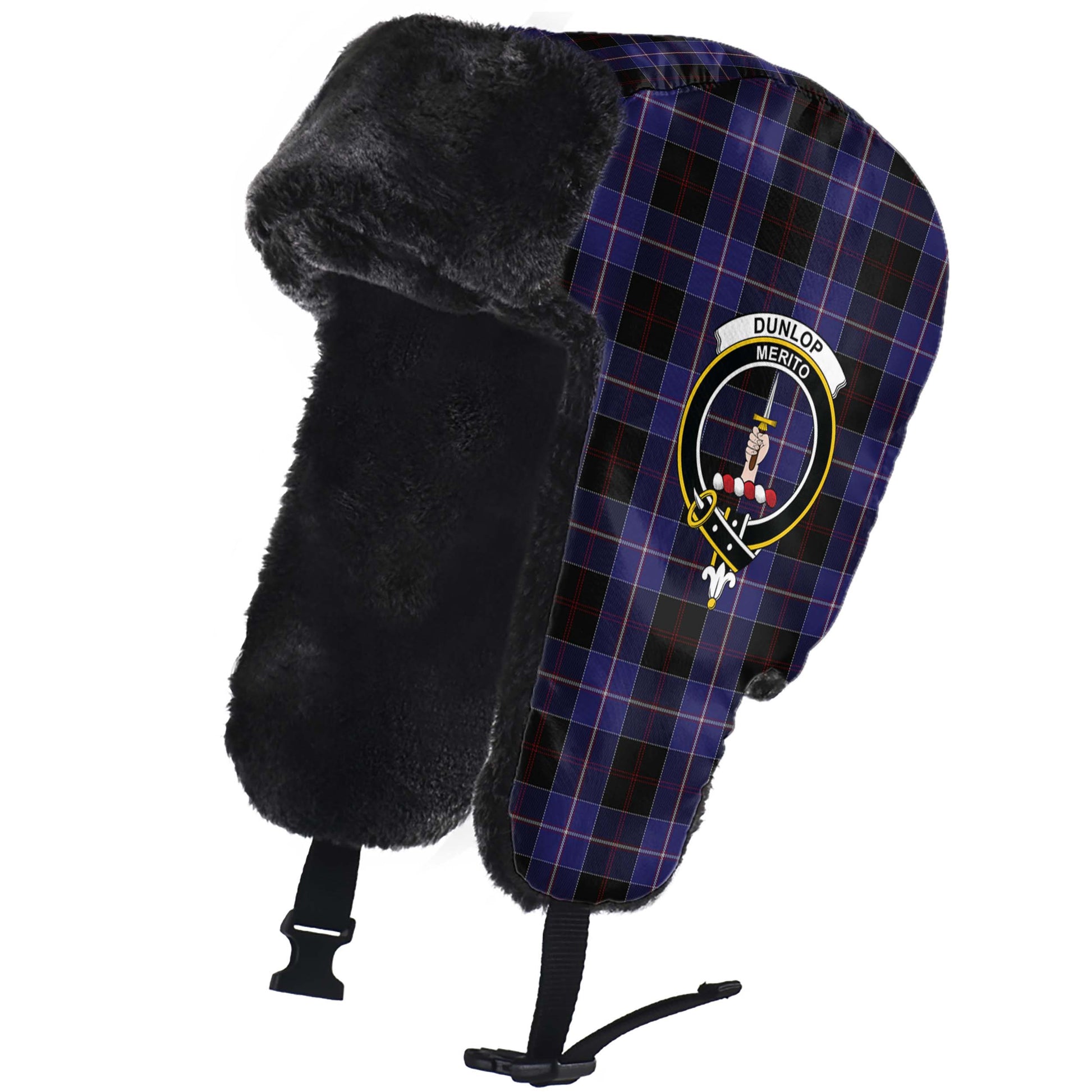 Dunlop Tartan Winter Trapper Hat with Family Crest - Tartanvibesclothing