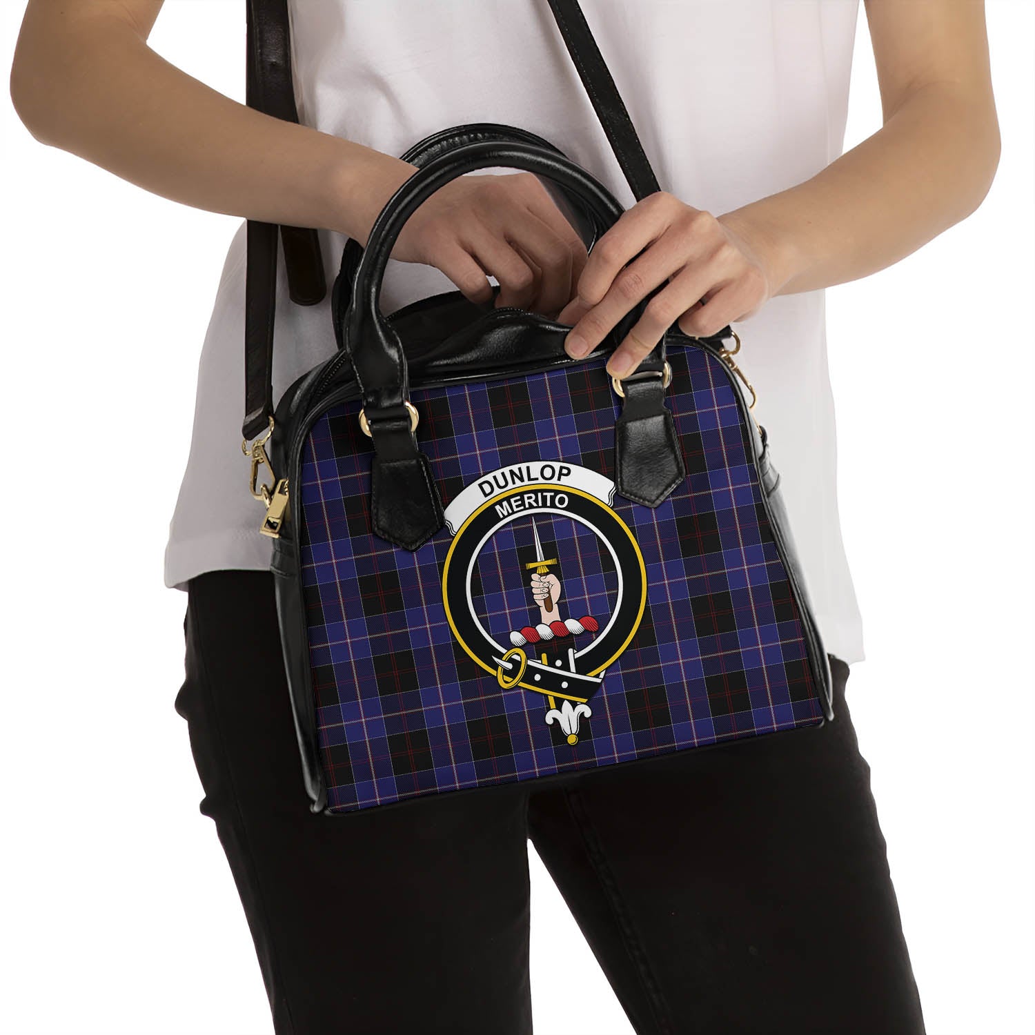 Dunlop Tartan Shoulder Handbags with Family Crest - Tartanvibesclothing