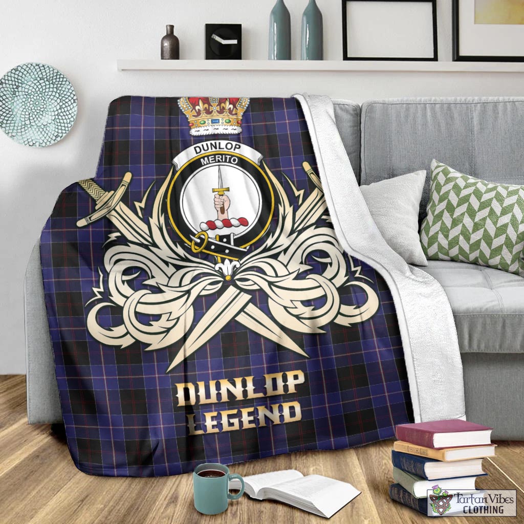 Tartan Vibes Clothing Dunlop Tartan Blanket with Clan Crest and the Golden Sword of Courageous Legacy