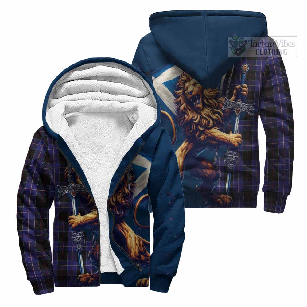 Tartan Vibes Clothing Dunlop Tartan Family Crest Sherpa Hoodie with Scottish Majestic Lion