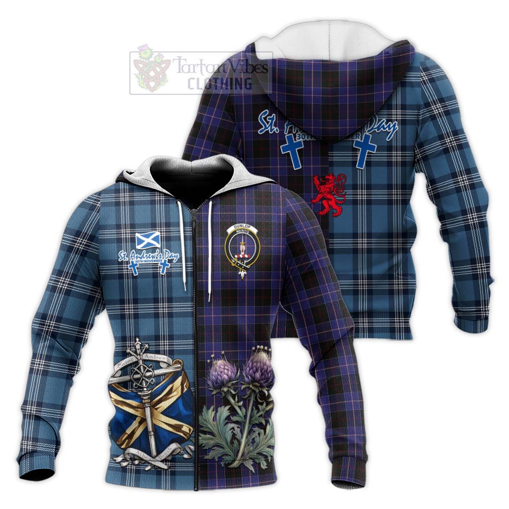 Tartan Vibes Clothing Dunlop Tartan Knitted Hoodie Happy St. Andrew's Day Half Tartan Style