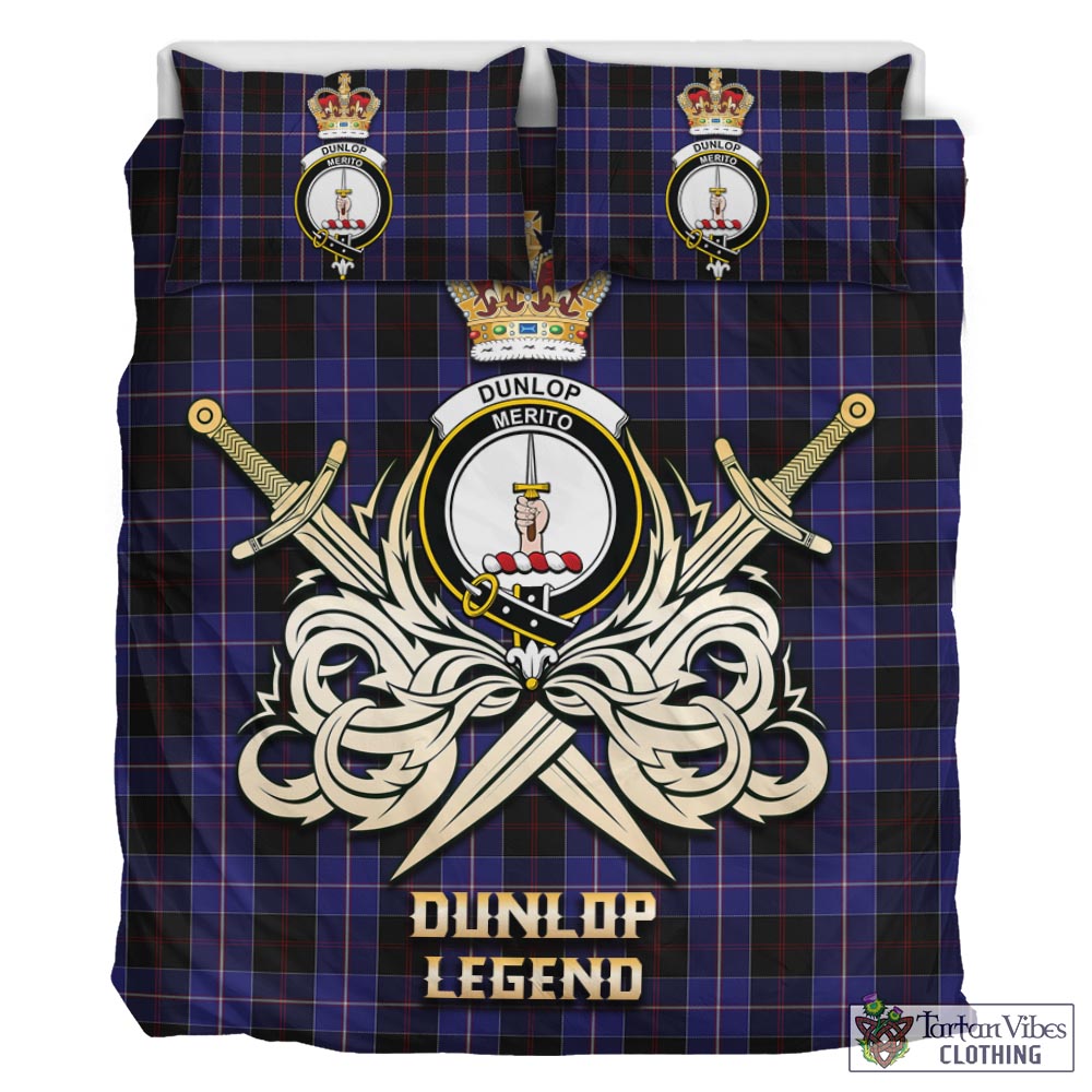 Tartan Vibes Clothing Dunlop Tartan Bedding Set with Clan Crest and the Golden Sword of Courageous Legacy