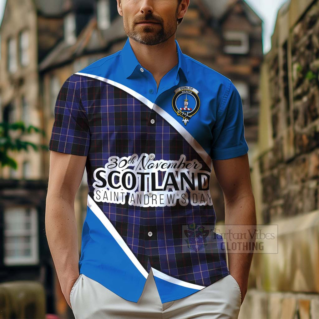 Tartan Vibes Clothing Dunlop Family Crest Tartan Short Sleeve Button Shirt Celebrate Saint Andrew's Day in Style