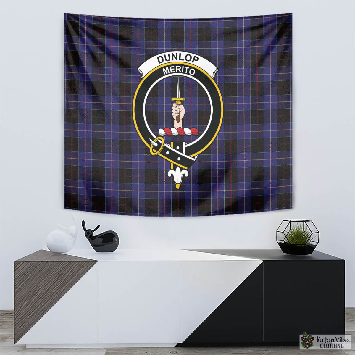 Tartan Vibes Clothing Dunlop Tartan Tapestry Wall Hanging and Home Decor for Room with Family Crest