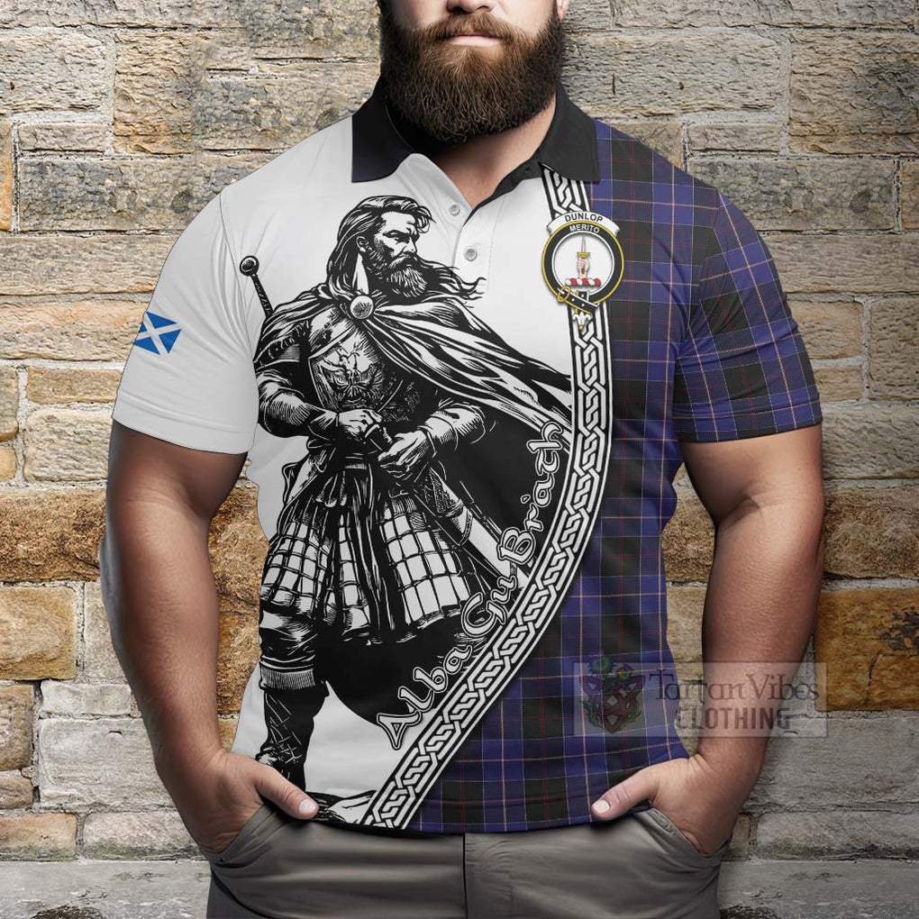 Tartan Vibes Clothing Dunlop Tartan Clan Crest Polo Shirt with Highlander Warrior Celtic Style