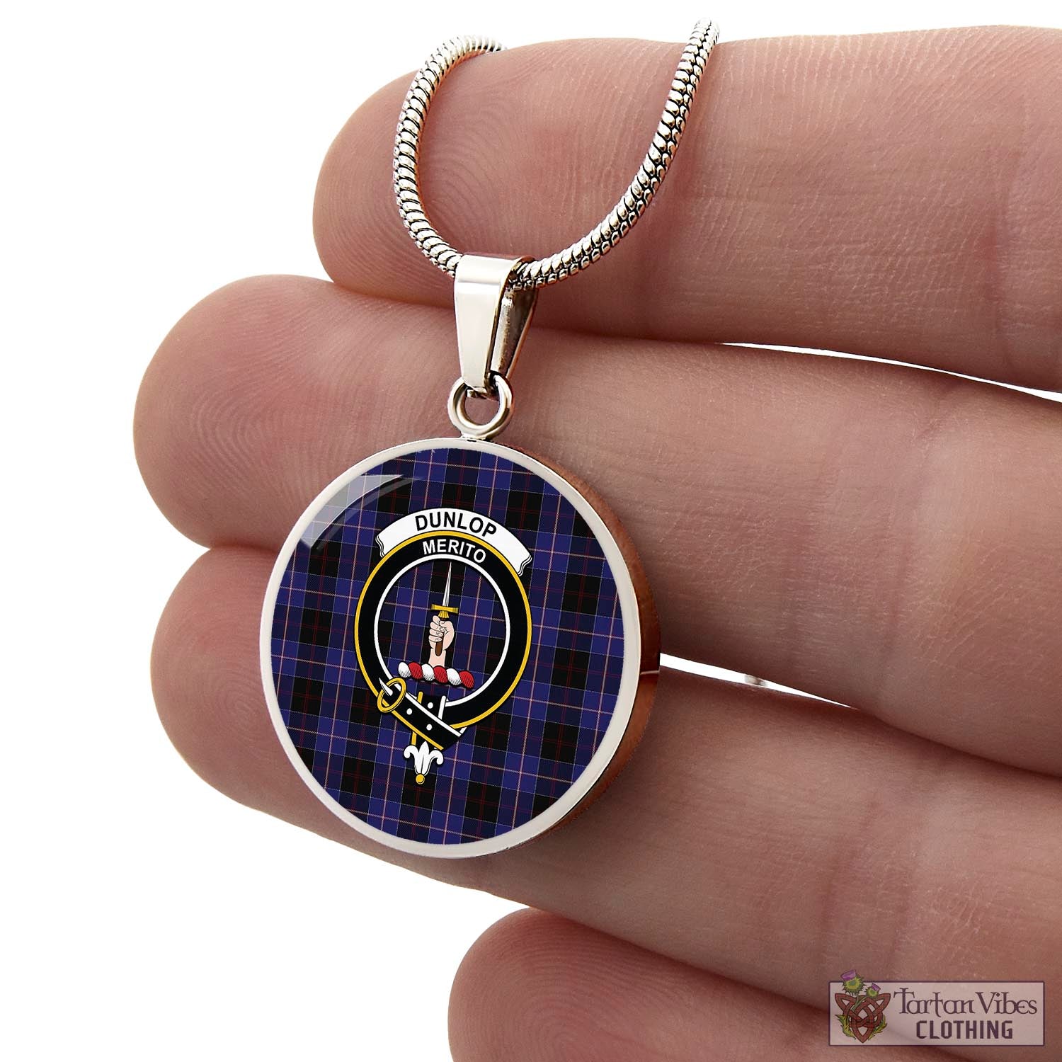 Tartan Vibes Clothing Dunlop Tartan Circle Necklace with Family Crest