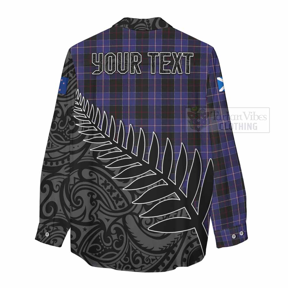 Tartan Vibes Clothing Dunlop Crest Tartan Women's Casual Shirt with New Zealand Silver Fern Half Style