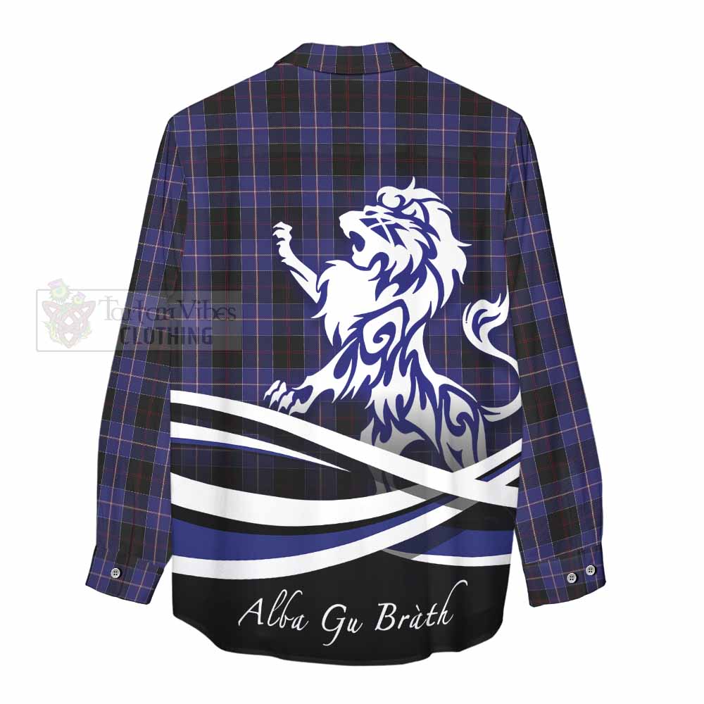 Tartan Vibes Clothing Dunlop Tartan Women's Casual Shirt with Alba Gu Brath Regal Lion Emblem