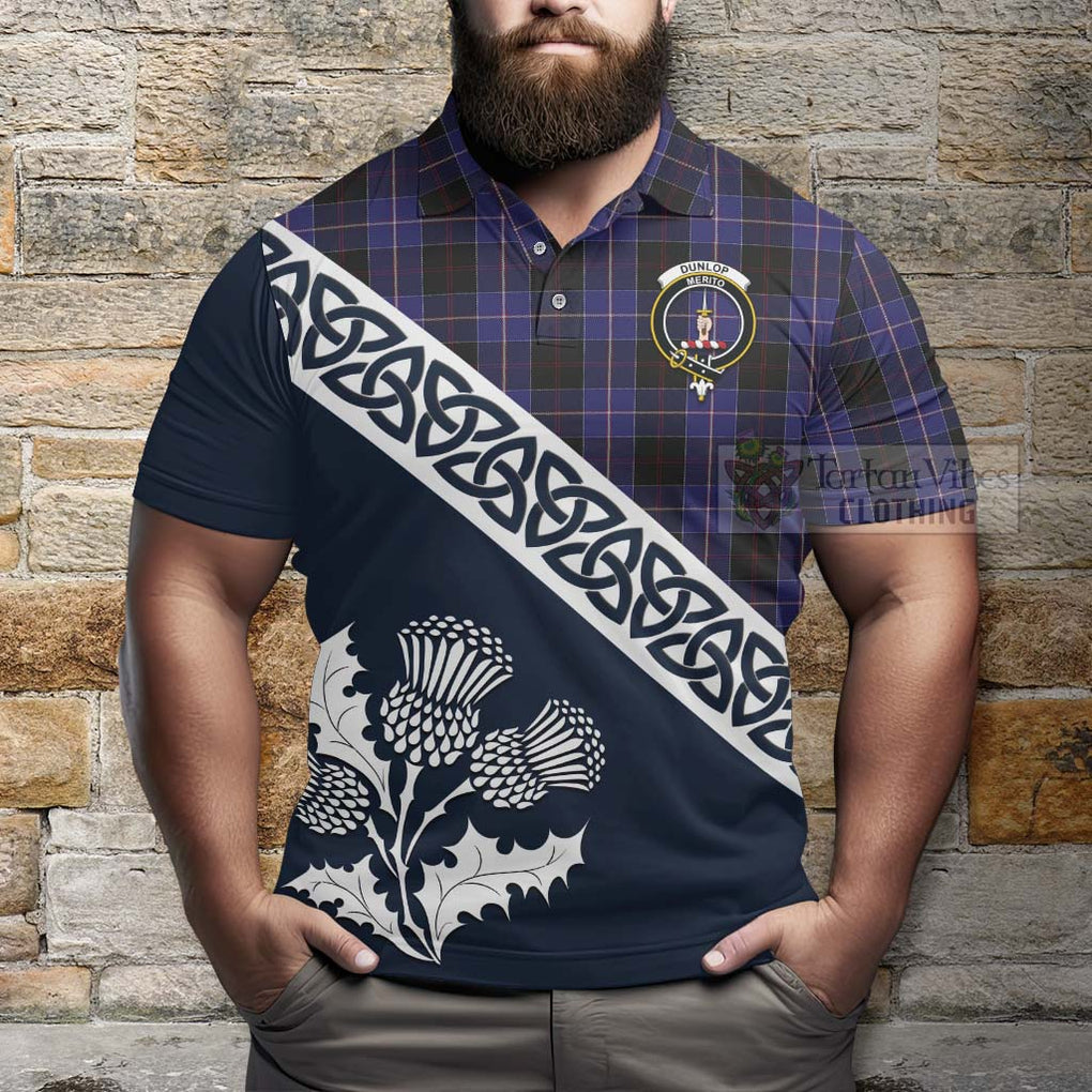 Dunlop Tartan Polo Shirt Featuring Thistle and Scotland Map