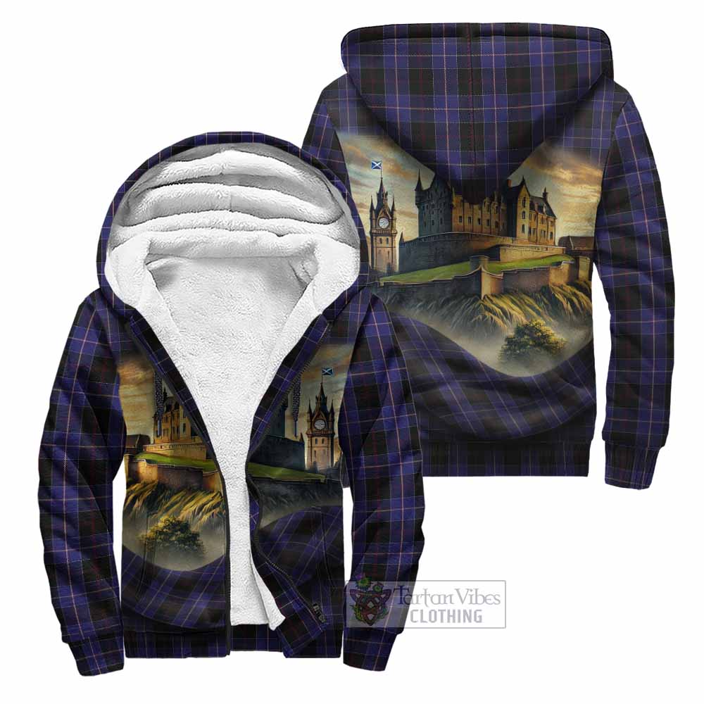 Dunlop Tartan Family Crest Sherpa Hoodie with Scottish Ancient Castle Style Unisex - Tartan Vibes Clothing