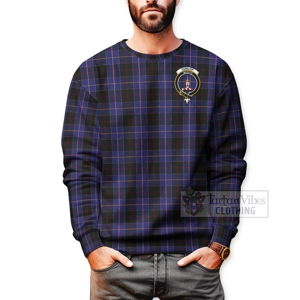 Tartan Vibes Clothing Dunlop Tartan Sweatshirt with Family Crest and Bearded Skull Holding Bottles of Whiskey