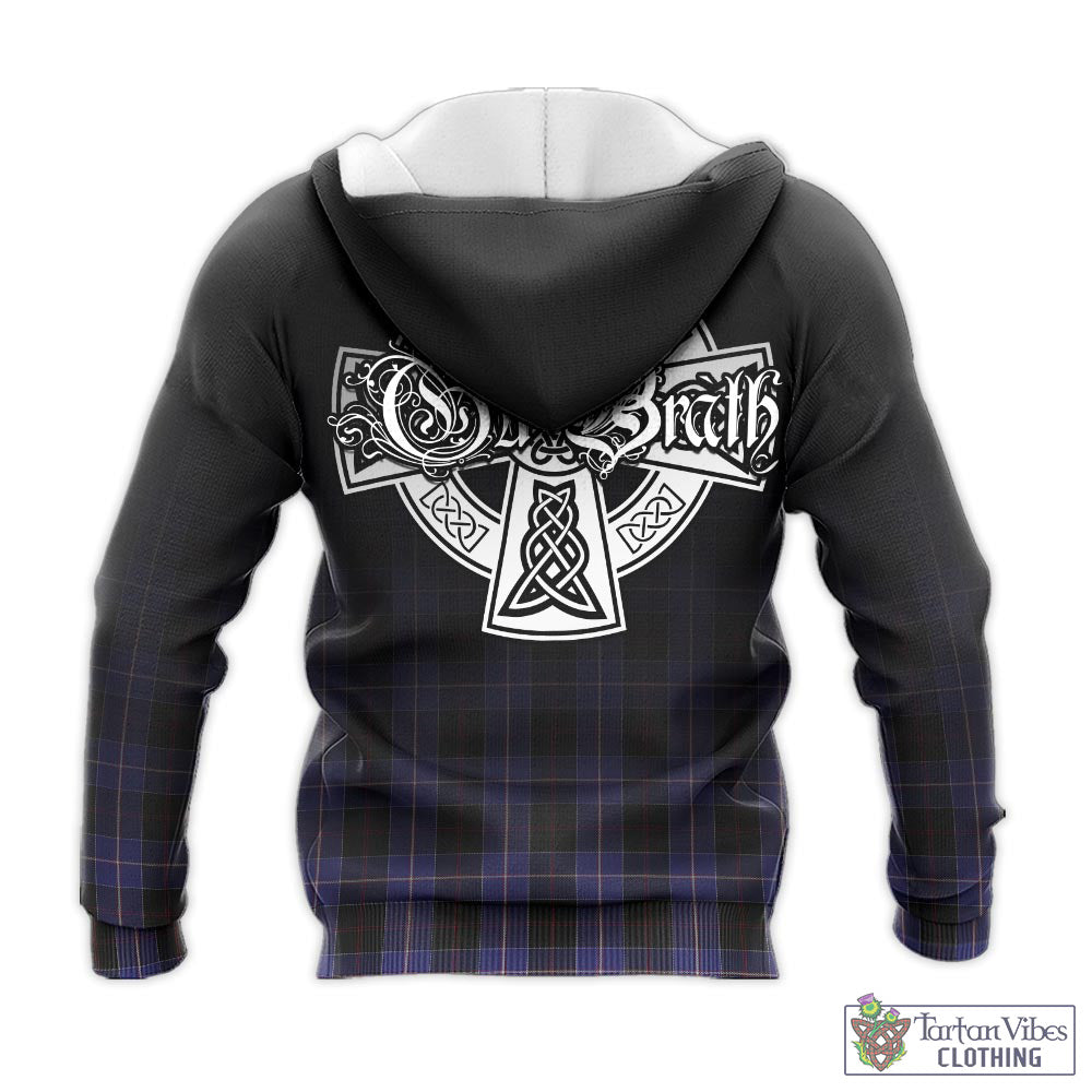 Tartan Vibes Clothing Dunlop Tartan Knitted Hoodie Featuring Alba Gu Brath Family Crest Celtic Inspired