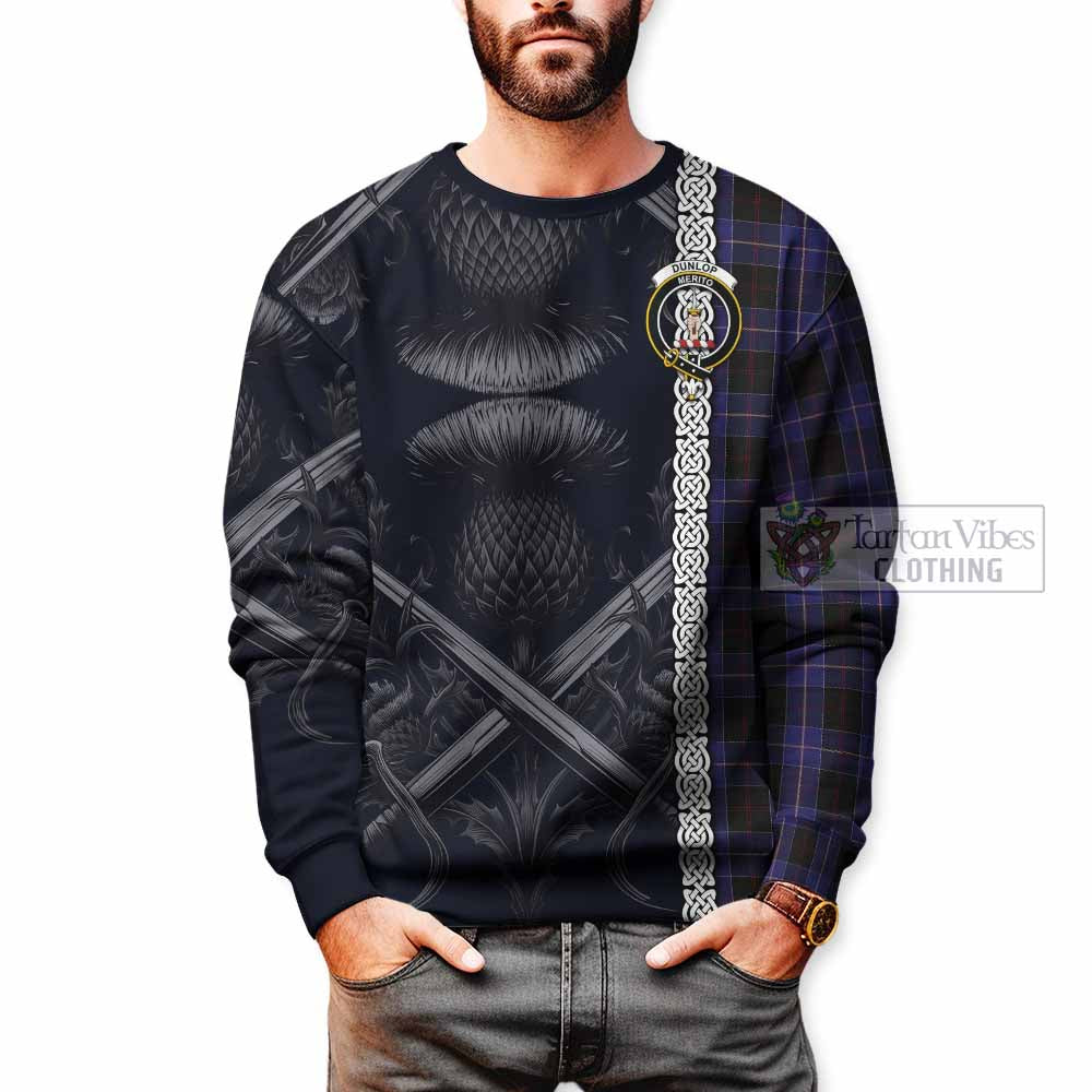 Tartan Vibes Clothing Dunlop Tartan Sweatshirt with Family Crest Cross Sword Thistle Celtic Vibes