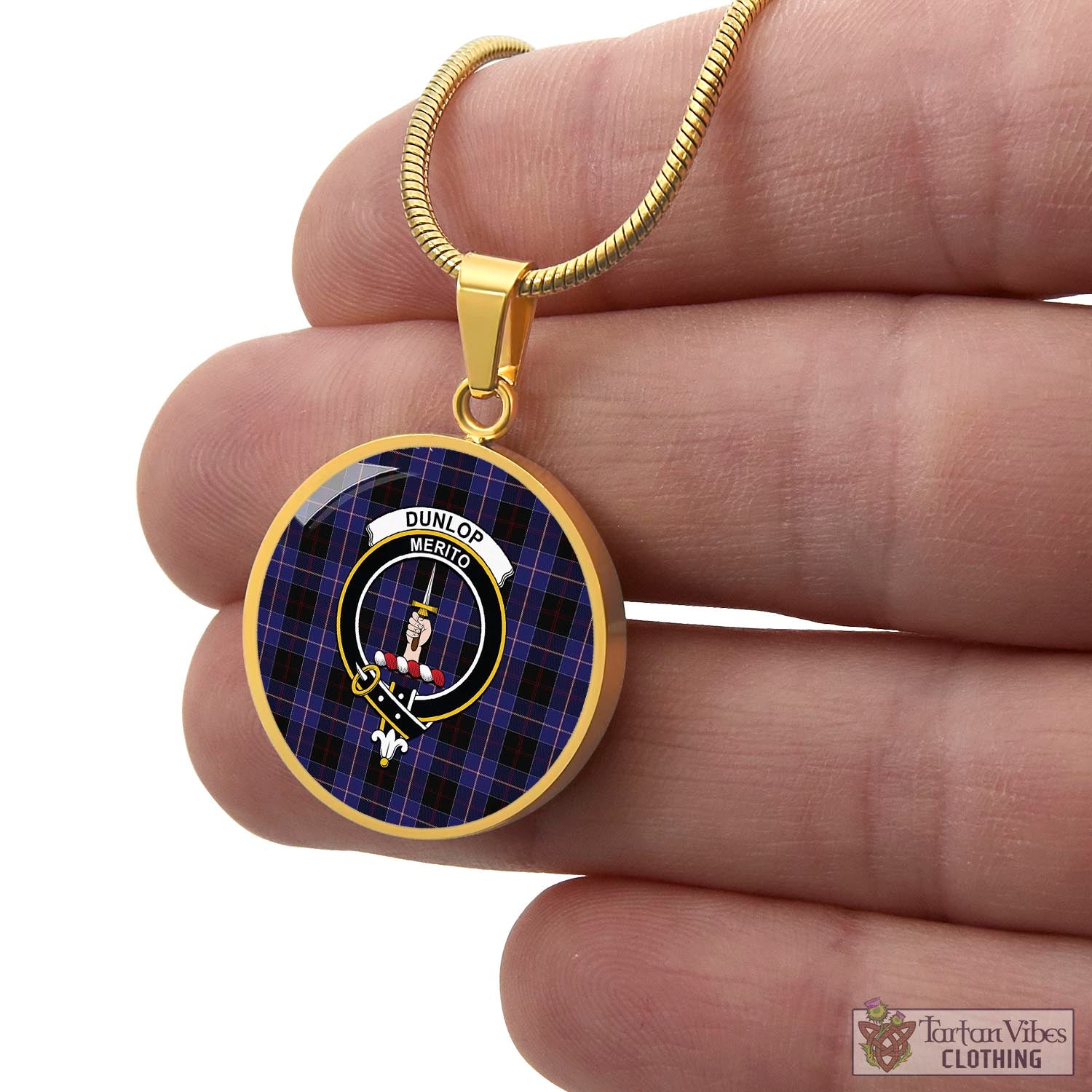 Tartan Vibes Clothing Dunlop Tartan Circle Necklace with Family Crest